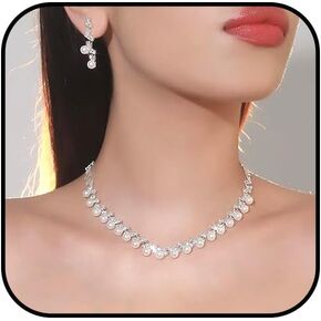 Pearl Rhinestone Jewelry Set for Women Cubic Zirconia Crystal Necklace Earrings Sets for Girls Bride Bridesmaid Wedding Prom Party Jewelry Gifts