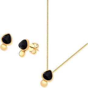 BStones Brazilian Stones Agate Natural Stone Set, Stud Earrings e pendant, necklace. Real gemstone 18K Gold plated, natural stone., Gemstone, Agate