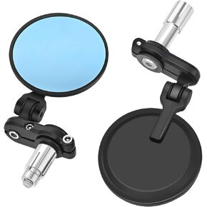 Universal Motorcycle Mirrors Handle Bar Rear View Blue Mirrors - 3 Inch Round Folding Bar End Side Mirror Anti-Glare Compatible with Street Bikes Sports Scooter Chopper Cruiser