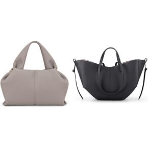 JQWYGB Cloud Pouch Bag (Grey) + Vegan Leather Tote Handbag (Black)