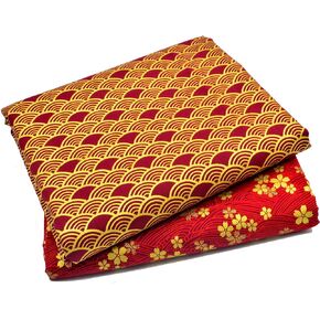 iNee Japanese Sakura Cherry Blossoms Waves Fat Quarters Quilting Fabric Bundles,18x22 inches, (Navy Blue)