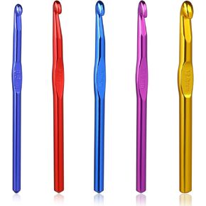 5 Pcs Crochet Hook Set 6.5m(K)/8mm(L)/9mm(M)/10mm(N)/12mm(O) Large Size Ergonomic Handle Aluminum Knitting Needles Craft Weave Yarn Set Colorful Aluminum Crochet Hook Set