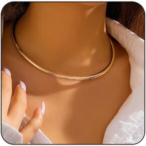 Vintage Gold/Silver Choker Necklace for Women,Dainty Simple Bolt Fishbone Necklaces 14K Gold Plated Snake Chain Necklace