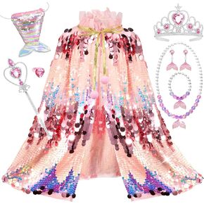 Princess Dress Up Toys Mermaid Dress Up Cape Kit 9 Pcs Gift Set for Little Girls 3-8 Years Old