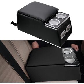 Rulline Black Universal Truck Seat/Bench Organizer with Cup Holders, Armrest, and Padded Top Lid - Ideal for Business and Storage - 124810 Contractor Console