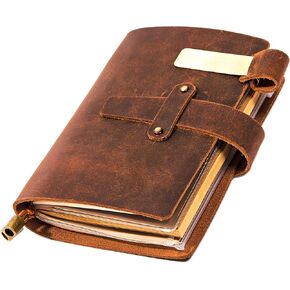 Leather Writing Journal Notebook For Men & Women - Leather Notepad, Pocket Notebook ‎5.3" x 4", 180 Pages - Sketchbook for traveling with Pen Holder, Card Holder, Handmade Refillable Travel Diary in Saudi Arabia