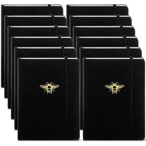 Glenmal 6 Pcs Black Bee Journals for Writing Faux Leather Lined Journal Diary Notepad with Elastic Bee Notebook 8.5 x 5.5 Inches for Women Men Work Organization Travel Business Daily Gift