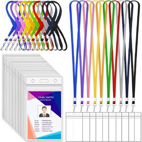 30 Pack Colorful Lanyards with ID Card Holders Color Lanyards with Vertical Waterproof ID Badge Holder for Office, School, Travel (Assorted 10 Colors)