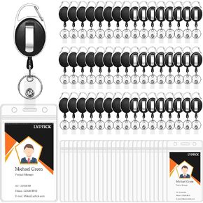 100Pcs Retractable Badge Reels & ID Card Holders in Bulk, Heavy Duty Badge Holders Clip Retractable Keychain Vertical Style ID Holder with 24 inches Pull Cord for Doctor Nurse Office Lab