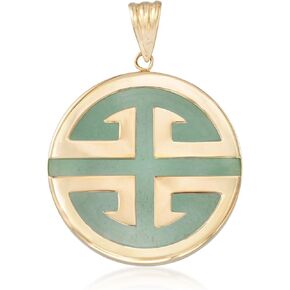 Ross-Simons Jade Longevity Circle Pendant in 14kt Yellow Gold