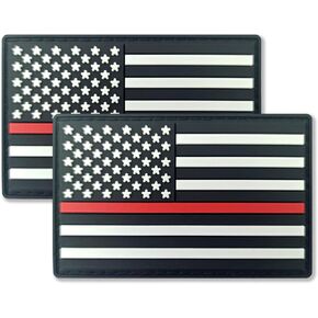 QQSD Thin Red Line American Flag Patch Firefighter Tactical Patch - PVC Hook and Loop Fastener Patch, 2 Pack