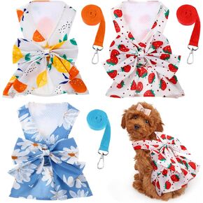 3 Pieces Dog Harness Dress and Leash Set Cute Female Dog Dresses Assorted Styles Girl Puppy Clothes Breathable Polyester Pet Doggy Outfits Puppy Princess Skirt for Pet Dog Cat (Meidum)