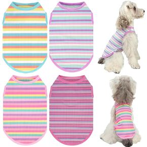 XPUDAC 4 Pack Dog Clothes Waffle Dog Shirts for Small Dogs Breathable Stretchy Dog Tank Top Vest Lightweight Cat Shirt, Pink Purple-Medium
