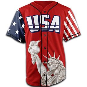 Greater Half Custom Baseball Jersey Button Down USA Red America #1 (Small-4XL)