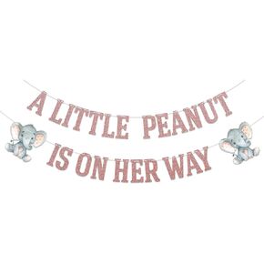 A Little Peanut is on His Way Banner, Baby Boy Elephant Baby Shower Decorations, Welcome Baby Boy Banner, Jungle Baby Shower Party Supply Blue Glitter