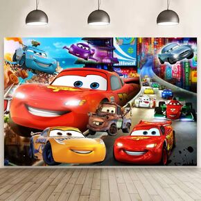 Lightning McQueen Background Birthday Decorations, Cars Happy Birthday Banner Backdrop for Boys Birthday Party Supplies (5x3ft) in Kuwait