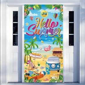Hello Summer Party Decorations, Hello Summer Banner, Hello Summer Door Banner for Summer Party Decorations Supplies, 71 x 35 inch