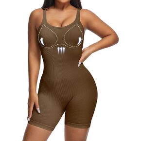 Women's Ribbed Round Neck Sleeveless Bodysuit Tummy Control Shapewear Sculpting Body Shaper