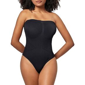 Leoparts Strapless Bodysuit for Women Ribbed One Piece Thong Body Shaper Tummy Control Shapewear Leotard
