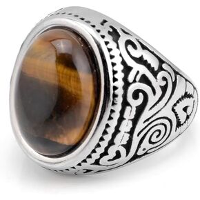 Tiger Eye/Turquoise Ring Stainless Steel Retro Vintage Stone Rings for Men Size 7-12