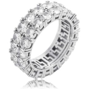 14K Gold Plated Cubic Zirconia Ring 9mm 2Rows Round Cut Iced Out Lab Diamond Eternity Bands Ring for Men Women