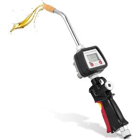 Poafamx Digital Oil Control Valve Meter Nozzle 8GPM/30LPM Heavy Duty Air Operated Oil Transfer Pump Nozzle 7-1000 Psi 0.5-70bar Oil Fluid Dispenser 1/2" inch NPT Inlet with Non Leakage Spout