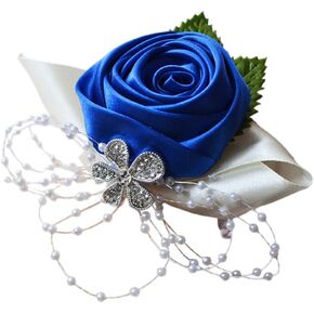 1 pcs Wedding Bridesmaid Bride Wrist Corsage Decoration Hand Flower, Dark Blue