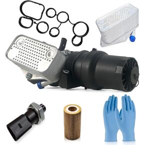 Engine Oil Filter Housing assembly with oil pressure sensor Compatible with 2012-2013 Audi TTRS Mk2,2005-2014 VW 2.5L Jetta Golf Rabbit New Beetle Replaces 07K115397B, 07K115397D
