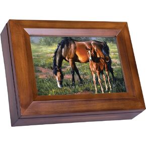 Cottage Garden Pretty as a Picture Horse and Colt Wood Finish Jewelry Music Box - Plays Tune You are My Sunshine