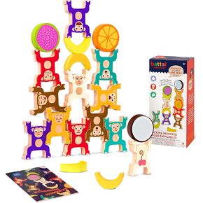 Battat Education – Stacking Toy for Kids – Wooden Stacking Monkeys – Developmental Toy – Fine Motor Skills – Interlock Toy, Balancing Building Blocks for 3 Years + (19 Pcs)