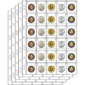 30-Pocket Coin Pages for Collectors, Standard 9-Hole Coin Collection Pages fit Most Binder, Coin Collecting Supplies, Coin Sleeves for Coin, Stamp, Badges etc (30 Pocket - 5 Sheets)