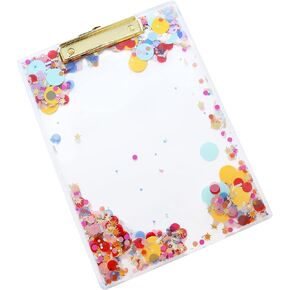 Packed Party Celebrate Acrylic Clipboard; Cute Plastic Decorative Fancy Clip Board for School Teachers, Kids, and Women; Fun and Stylish Transparent Confetti Design (Celebrate Every Day)