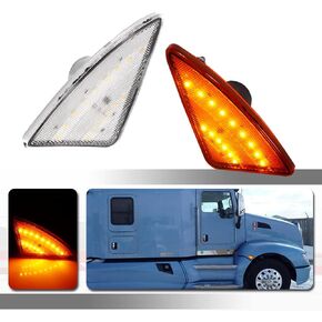 Compatible With 2008-2021 Kenworth T660 T170 T370 T270 Truck Fender Side Marker Turn Signal Lights Replacement Assembly Amber Led Lens