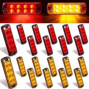 20 Pcs 3.9 Inch 8 LED Trailer Lights Waterproof Front Rear Side Trailer Marker Lights Indicator Light Lamp Sealed Surface Mounted Signal Running Lights for Truck Boat RV, Amber, Red