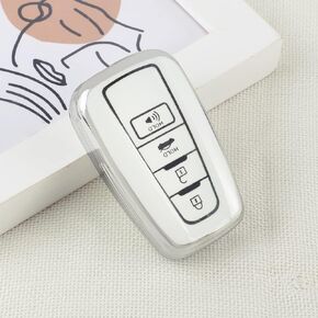PIFOOG Key Fob Cover for Nissan Rogue Pathfinder 2023 5 Button Car Keys Case Shell Cute Bling Keychain Smart Remote Key Protector Accessories TPU Girly Women White Silver