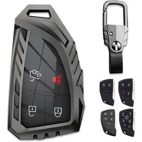 Zinc Alloy Smart Key Fob Case Cover Holder Shell with Keychain Compatible for Chevrolet Suburban Tahoe GMC Yukon 3/4/5/6 Buttons 2021 2022 (Gray) in Kuwait