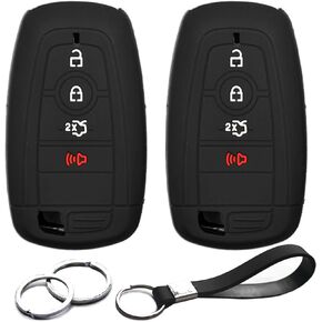 2pcs Compatible with Ford Mustang Edge Expedition Explorer F-150 Lightning Ranger Bronco Escape Maverick Transit Connect Fusion Smart 4 Buttons Key Fob Cover Case Key Chain Protector Holder