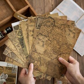 Vintage Scrapbook Paper, Obujopal 40Pcs Craft Paper Old Map Sheet Music Newspaper Design for Junk Journal Collage Card Making Envelopes DIY Project Decoration, A5