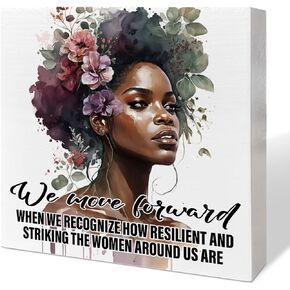 Black Women Girl Art Desk Decor, African American Decor for Home Office Black Queen Living Room Bedroom Afro Women Decoration, Inspirational Black Women Gifts, Melanin Ebony Chocolate, Wooden Box Sign