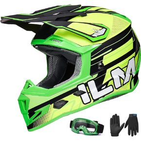 ILM Youth Kids Dirt Bike Helmets ATV Motocross Motorcycle Off-Road Dirtbike Full Face Dot Four Wheeler Helmet Combo Gloves Goggles for Boys Girls Model H613