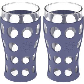 Lifefactory 20-Ounce BPA-Free Indoor/Outdoor Protective Silicone Sleeve Beverage Glass, 2-Pack, Dusty Purple