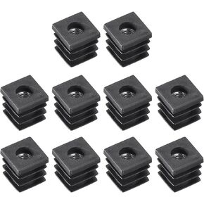 uxcell 4Pcs Inserts for Square Tubes with M6 Thread, for 0.63"x0.63" OD Square Tube, Black Plastic Plug Caster Insert Chair End Caps Furniture Leg Plug