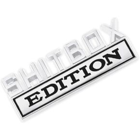 Shit Box Edition Emblem, 3D Letter Sticke, Car Exterior Emblems Badge 3D Sticker Decal, 3D Fender Badge Decal Car Truck Replacement for All Cars Bumper Window (Sliver&Black)