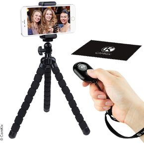 Flexible Cell Phone Tripod and Bluetooth Remote Control Camera Shutter - for iPhone, Samsung Galaxy and Many More - Octopus Style Mount - Universal Phone Holder - Solution for Smartphone Photography