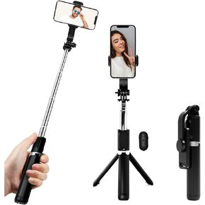 TALK WORKS Selfie Stick, Remote & Tripod Set Compatible w/iPhone 15/15 Pro/15 Pro Max, 14/14 Plus/14 Pro/14 Pro Max, 13/13 Mini/Pro/Max for Streaming, Travel Photos-Wireless Cell Phone Stand (Black)
