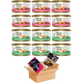 Fancy Feast Gourmet Naturals Kitten Pate Bundle Salmon (06 cans) and Kitten Pate Chicken(06 cans) Total Pack of 12 cans.Includes Kit with 03 Mouse Toys and Booklet.