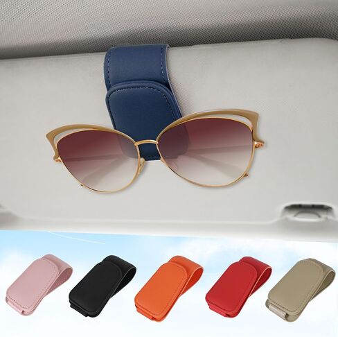 Sunglass Holder for Car Visor Sunglasses Magnetic Leather Glasses Clip Eyeglass Holder Truck Car Interior Accessories, Blue in Saudi Arabia
