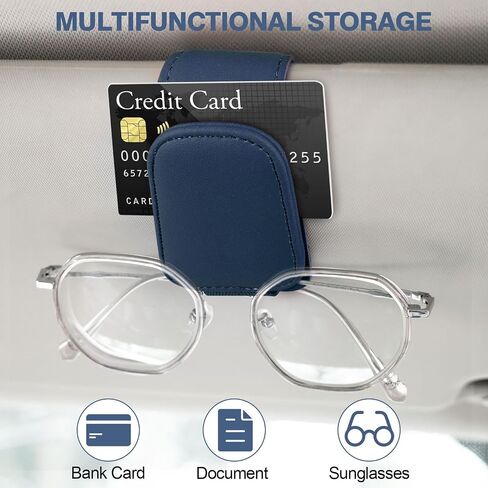 Sunglass Holder for Car Visor Sunglasses Magnetic Leather Glasses Clip Eyeglass Holder Truck Car Interior Accessories, Blue in Saudi Arabia