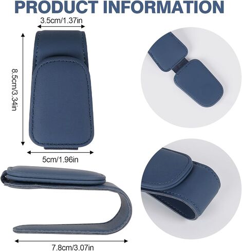 Sunglass Holder for Car Visor Sunglasses Magnetic Leather Glasses Clip Eyeglass Holder Truck Car Interior Accessories, Blue in Saudi Arabia