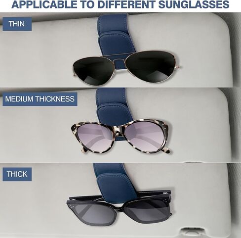 Sunglass Holder for Car Visor Sunglasses Magnetic Leather Glasses Clip Eyeglass Holder Truck Car Interior Accessories, Blue in Saudi Arabia